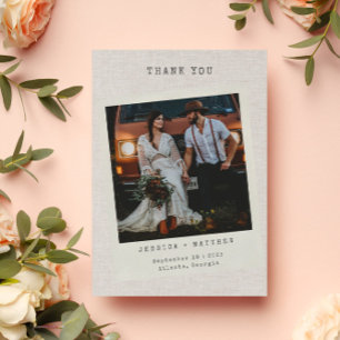 Tarjeta De Agradecimiento Fotos retro Faux Linen Custom Wedding