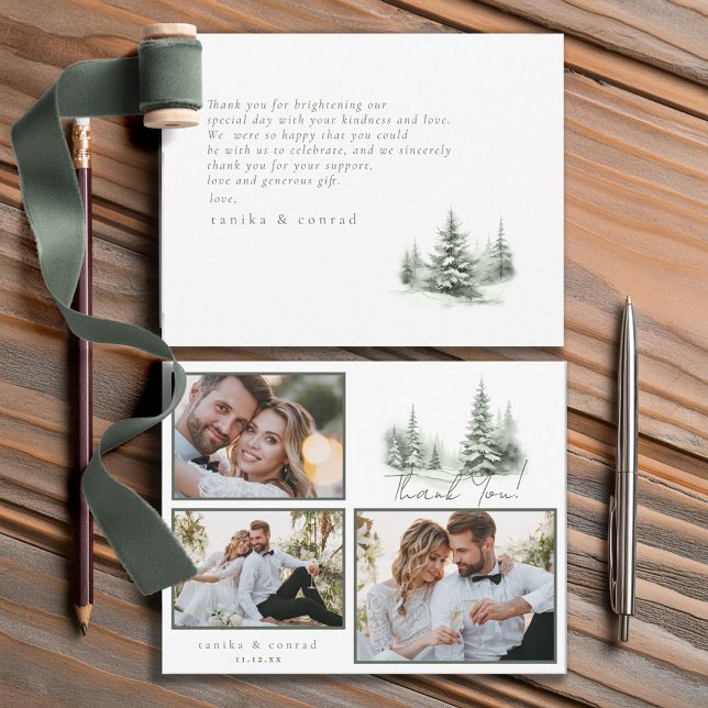 Tarjeta De Agradecimiento Fotos rusticas de la boda de invierno Green ID1049 (Subido por el creador)
