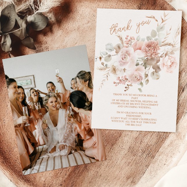 Tarjeta De Agradecimiento Fotos Suave Rosa Floral Hierba de Pampas Baby Show (Subido por el creador)