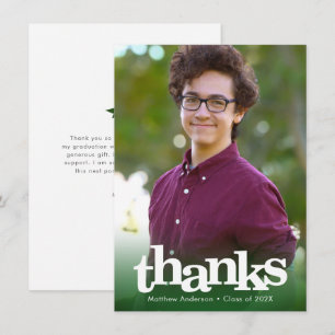 Tarjeta De Agradecimiento Fotos verdes graduación tipografía audaz moderna