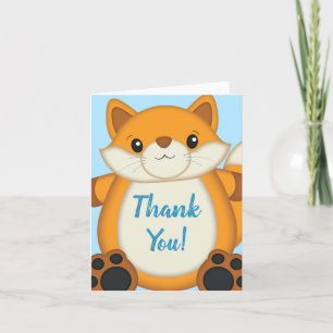 Tarjeta De Agradecimiento Fox Baby Shower Blue Woodland