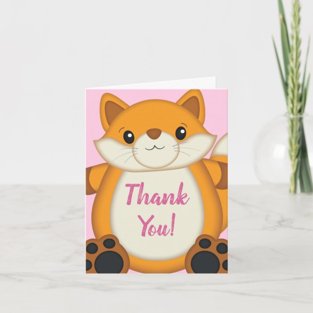 Tarjeta De Agradecimiento Fox Baby Shower Pink (Anverso)
