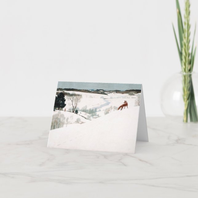 Tarjeta De Agradecimiento Fox en la Nieve de Newell Convers Wyeth (Anverso)