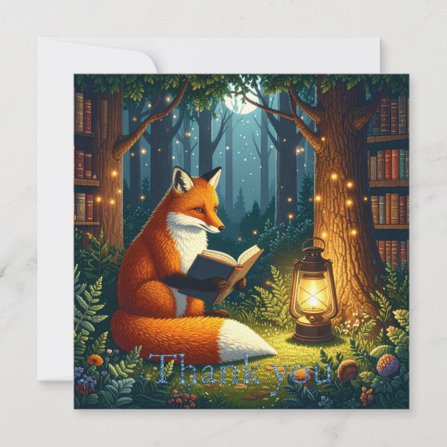 Tarjeta De Agradecimiento Fox in a Magical Forest Library (Anverso)