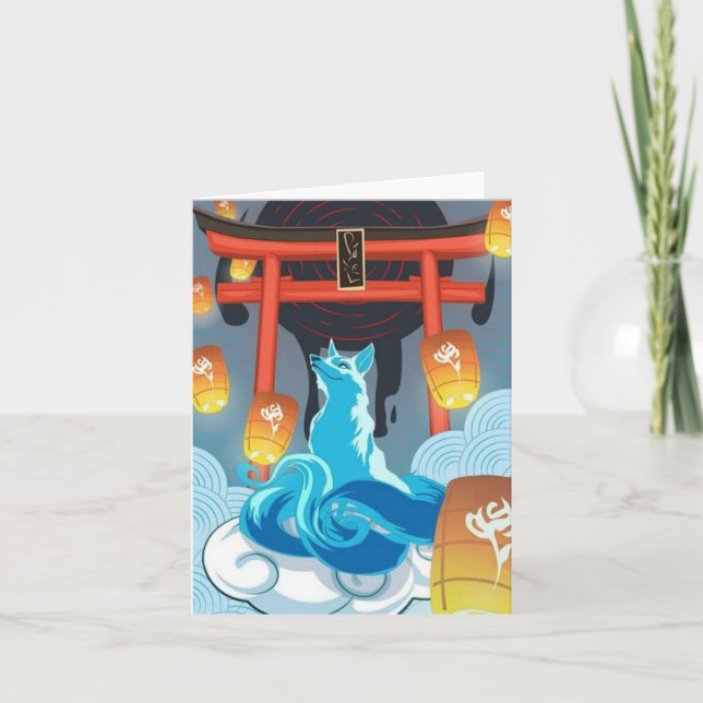 Tarjeta De Agradecimiento Fox y Pagoda japonesas (Anverso)