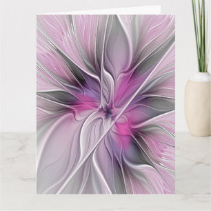 Tarjeta De Agradecimiento Fractal floral moderno abstracto flor rosa gris