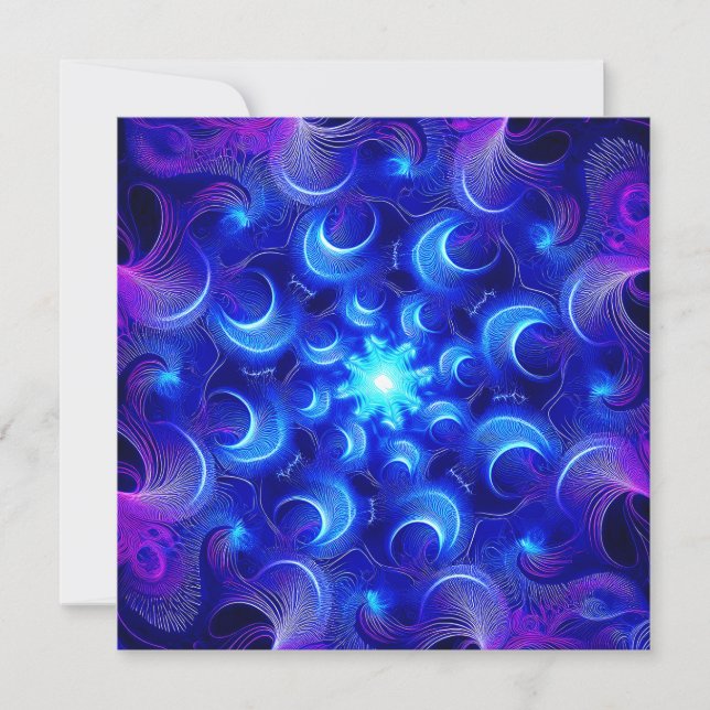 Tarjeta De Agradecimiento Fractales Azules de Luna Creciente (Anverso)