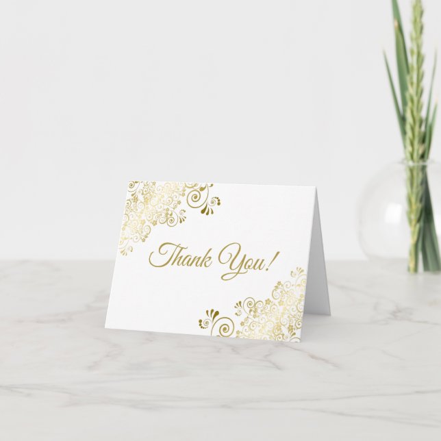 Tarjeta De Agradecimiento Fragmentos dorados Elegante guión simple Boda blan (Anverso)