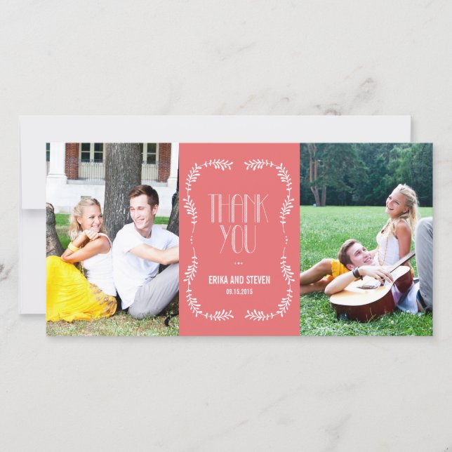 Tarjeta De Agradecimiento Framing Leaves Boda Gracias Cartas Salmon (Anverso)