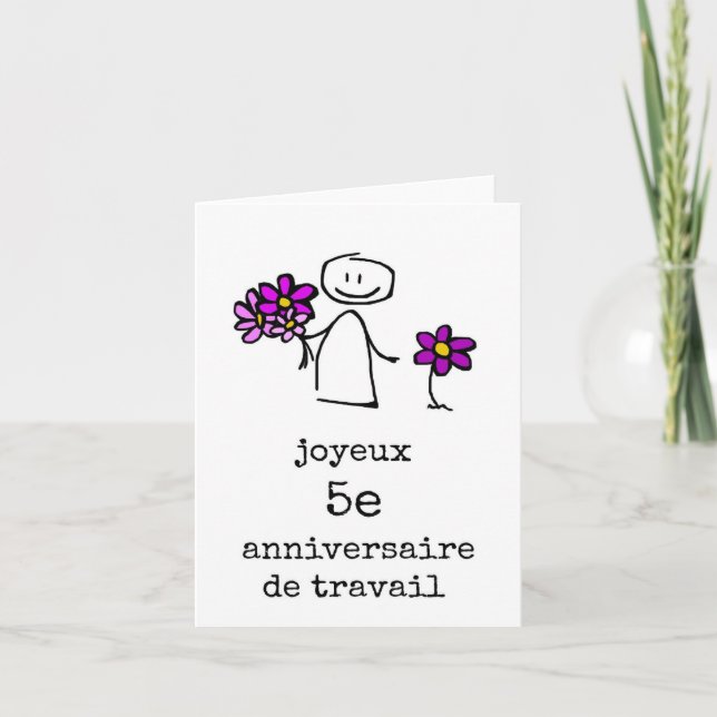 Tarjeta De Agradecimiento FRANCÉS, aniversario de Joyeux 5e de Travail Carte (Anverso)