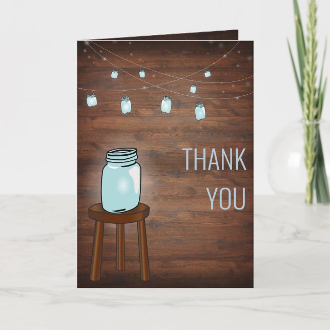 Tarjeta De Agradecimiento Frasco de Mason Boda Rústica (Anverso)