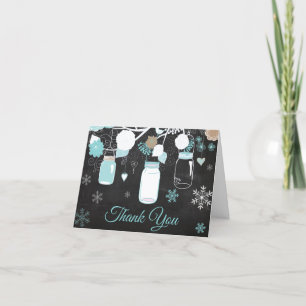 Tarjeta De Agradecimiento Frasco de Mason Copo de Nieve de Invierno Pizarra 