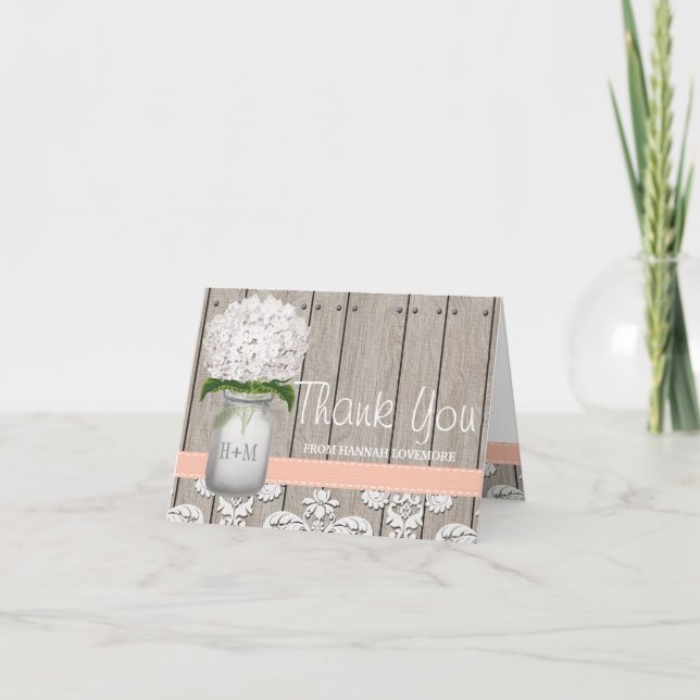 Tarjeta De Agradecimiento Frasco de Mason Monogramado de Hortensia de Meloco (Anverso)