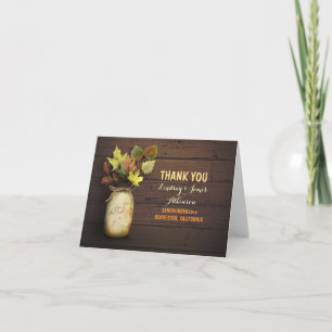 Tarjeta De Agradecimiento Frasco rústico de albañil y otoño deja cartas de a