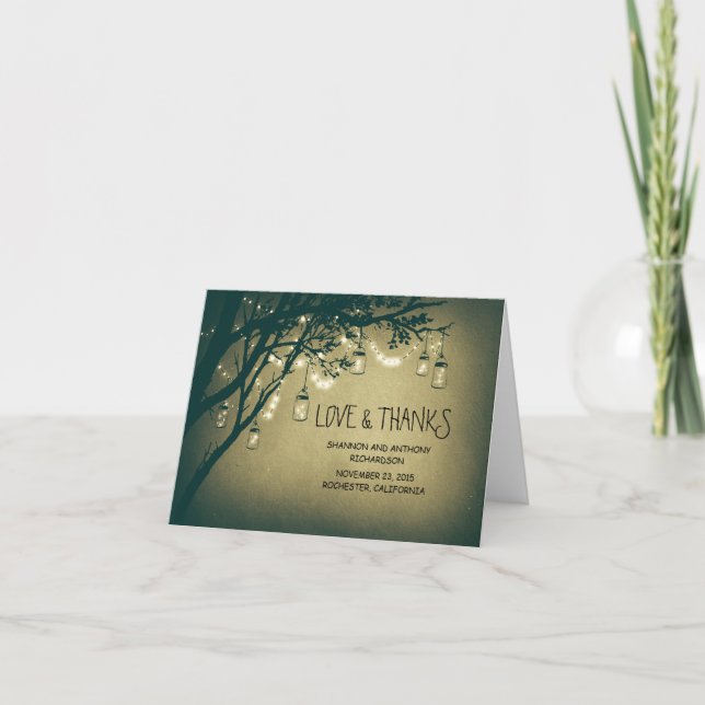 Tarjeta De Agradecimiento frascos de albañil rústicos y luces centelleantes  (Anverso)