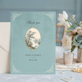 Tarjeta De Agradecimiento French Heron Dusty Blue Wedding Thank You Card
