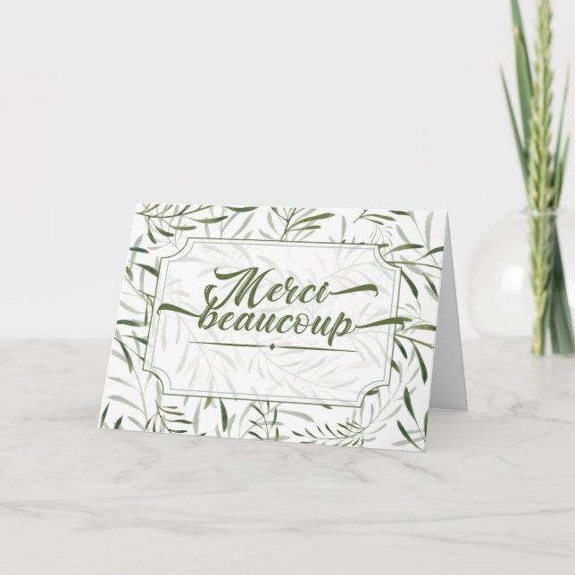 Tarjeta De Agradecimiento French MGracias Beaucoup Gracias Botánico Verde (Anverso)