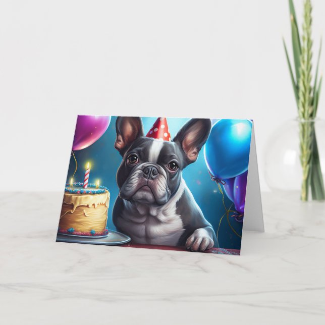Tarjeta De Agradecimiento Frenchie Birthday Bash: Un lindo Bulldog francés (Anverso)