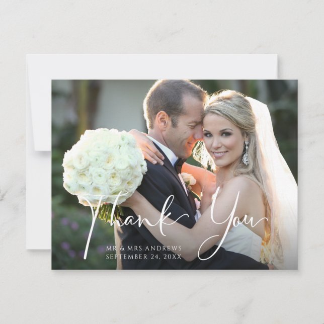 Tarjeta De Agradecimiento Frente fotográfico boda | Cassis Púrpura Floral At (Anverso)