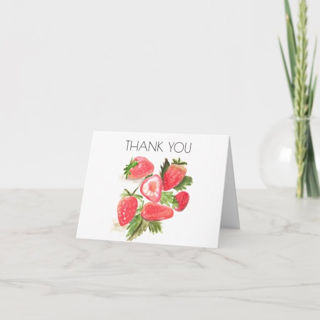 Tarjeta De Agradecimiento Fresa Berry 1er cumpleaños Gracias (Anverso)