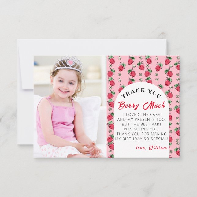 Tarjeta De Agradecimiento Fresa Berry Gran cumpleaños Chica con foto (Anverso)