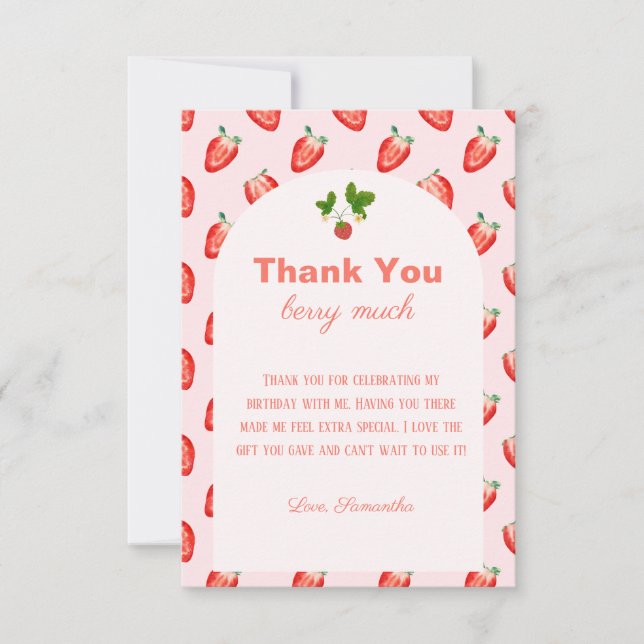 Tarjeta De Agradecimiento Fresa Berry Primer Cumpleaños Rosa (Anverso)