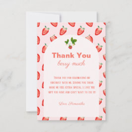 Tarjeta De Agradecimiento Fresa Berry Primer Cumpleaños Rosa