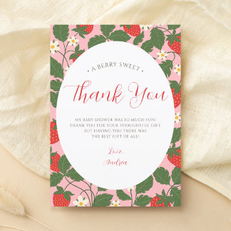 Tarjeta De Agradecimiento Fresa dulce Floral Vino Chica rosa Baby Shower