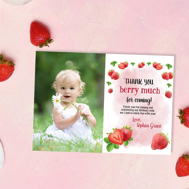Tarjeta De Agradecimiento Fresa primer cumpleaños Fiesta Berry Sweet (Subido por el creador)