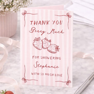 Tarjeta De Agradecimiento Fresa Rosa Berry Enamorada Ducha de Novia Plegada