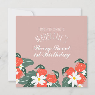 Tarjeta De Agradecimiento Fresas Dibujo Botánico Hecho a Mano Cumpleaños