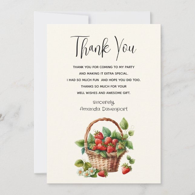 Tarjeta De Agradecimiento Fresas frescas en una canasta de mimbre (Anverso)
