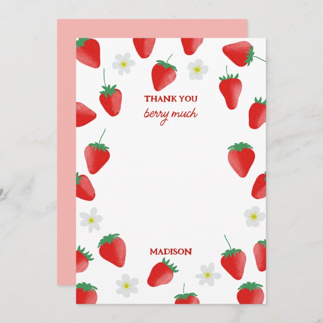 Tarjeta De Agradecimiento Fresas Gracias Muchas Fresas Tema (Anverso / Reverso)