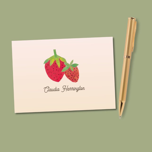 Tarjeta De Agradecimiento Fresas Rojas Rojas Moderadas De Corte Ilustradas A (These retro strawberry note cards feature my original collage art of two whimsical red strawberries.)
