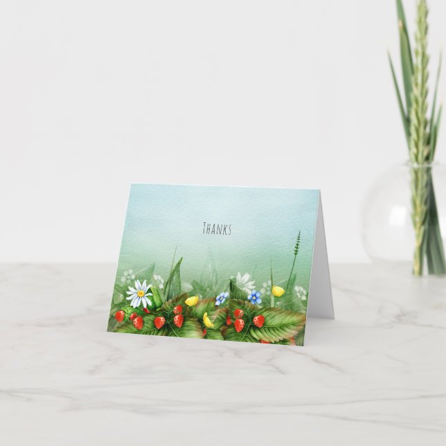 Tarjeta De Agradecimiento Fresas silvestres en una pradera dulce gracias (Anverso)