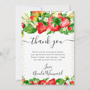 Tarjeta De Agradecimiento Fresas y flores en acuarela Dulces 16