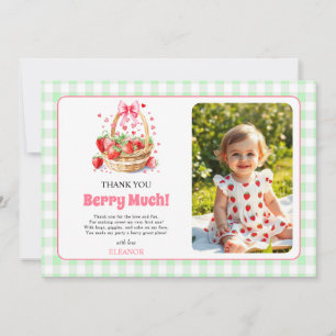 Tarjeta De Agradecimiento Fresas y lazo de cumpleaños Primera foto de cumple