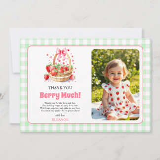 Tarjeta De Agradecimiento Fresas y lazo de cumpleaños Primera foto de cumple