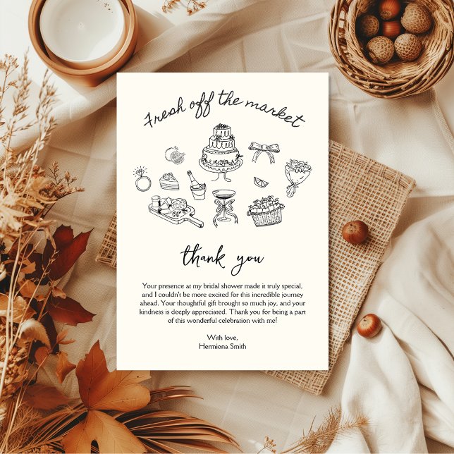 Tarjeta De Agradecimiento Fresca Recién Salida del Mercado Ducha de Novia Di (Fresh off the market thank you card bridal shower)