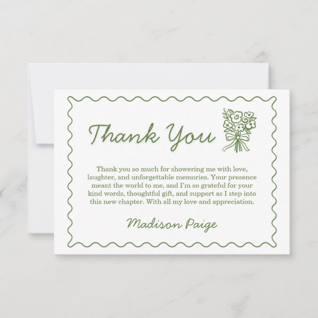 Tarjeta De Agradecimiento Fresco caprichoso De La Ducha De Novias Verdes Del (Anverso)