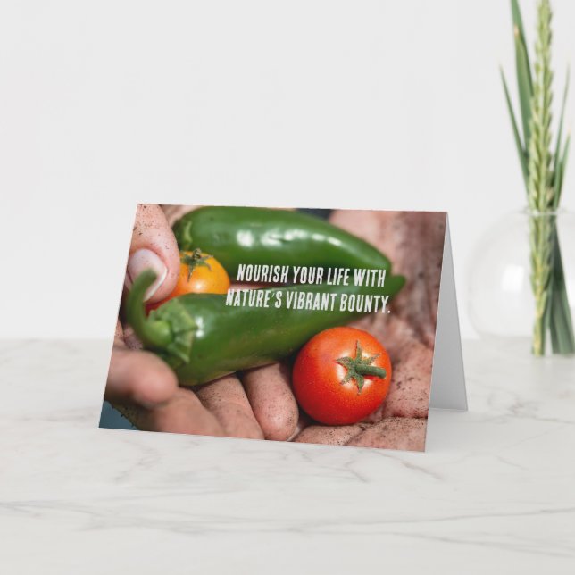 Tarjeta De Agradecimiento Frescura de la naturaleza en mano - chile y tomate (Anverso)