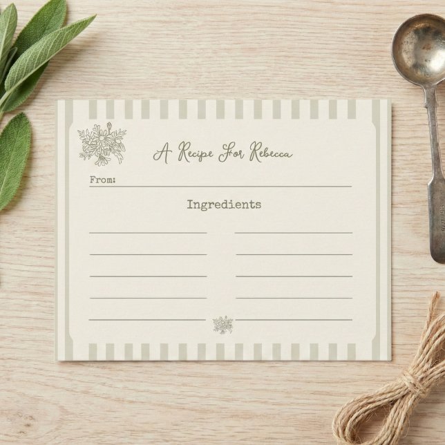 Tarjeta De Agradecimiento Fresh off the Market Sage Green Bridal Recipe Card (Subido por el creador)
