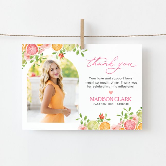 Tarjeta De Agradecimiento Freshly Graduated Floral Citrus Thank You Card (Subido por el creador)