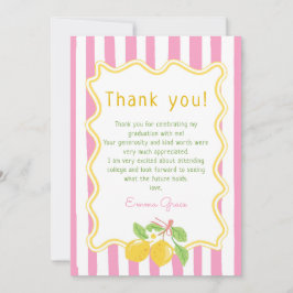 Tarjeta De Agradecimiento Freshly Graduated Lemon Pink Stripes Graduation