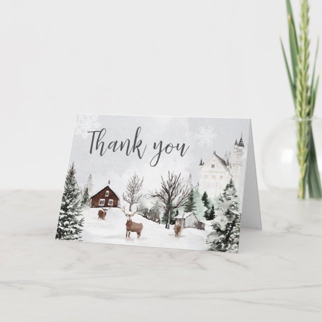 Tarjeta De Agradecimiento Frío fuera de invierno Baby Shower Wonderland (Anverso)