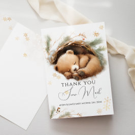 Tarjeta De Agradecimiento Frío fuera de Woodland Bear Baby Shower de inviern