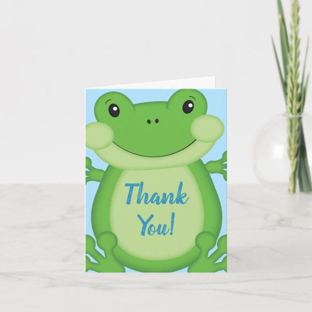 Tarjeta De Agradecimiento Frog Baby Shower Blue (Anverso)