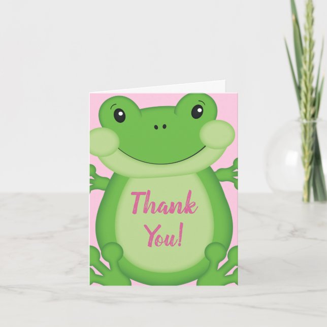 Tarjeta De Agradecimiento Frog Baby Shower Pink (Anverso)