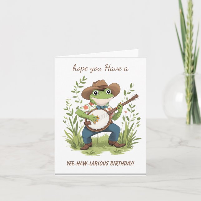 Tarjeta De Agradecimiento Frog Cowboy Banjo Funny Watercolor Animal (Anverso)