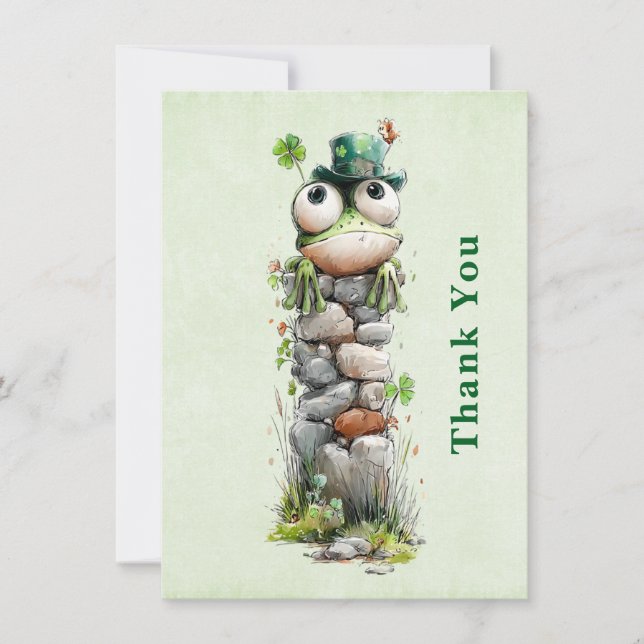 Tarjeta De Agradecimiento Frog with Green Hat and Shamrock Cute (Anverso)